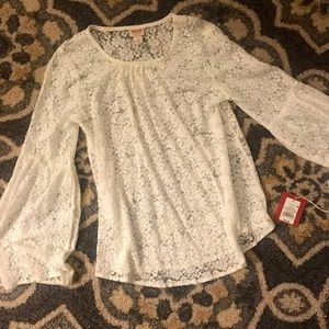 Bell Sleeve White Lace Blouse
